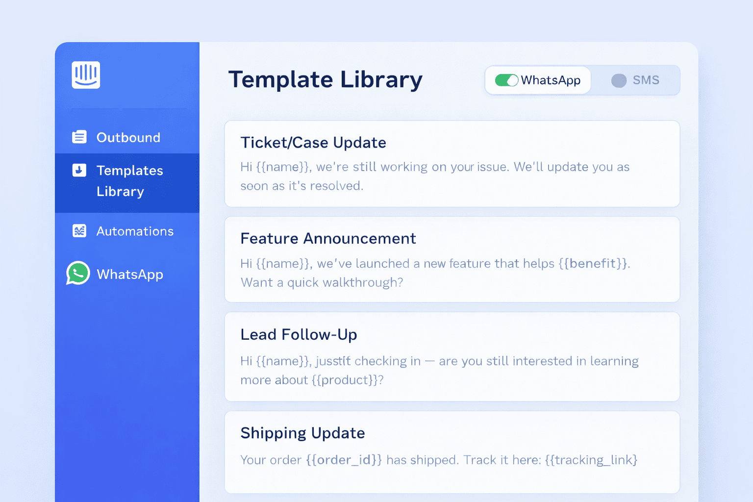 Intercom WhatsApp template library
