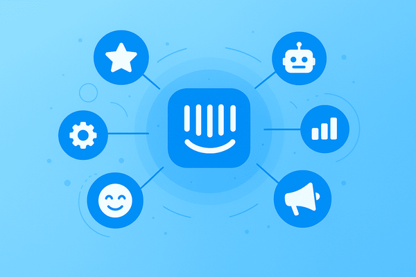 Intercom logo  icons for automation, feedback, analytics, communication